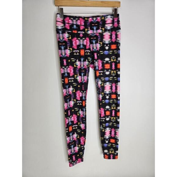 Athleta Freedom Sonar Multicolor S Abstract Leggings Black Pockets Running - Picture 2 of 7